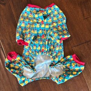 Rubber Duck Print Dog Pajama in Turquoise with Pink Trim